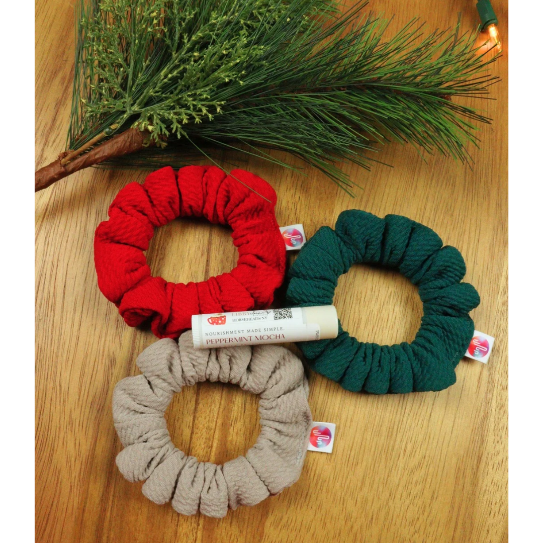 Jingle Bells BUNDLE (3 festive scrunchies + Lip Balm)