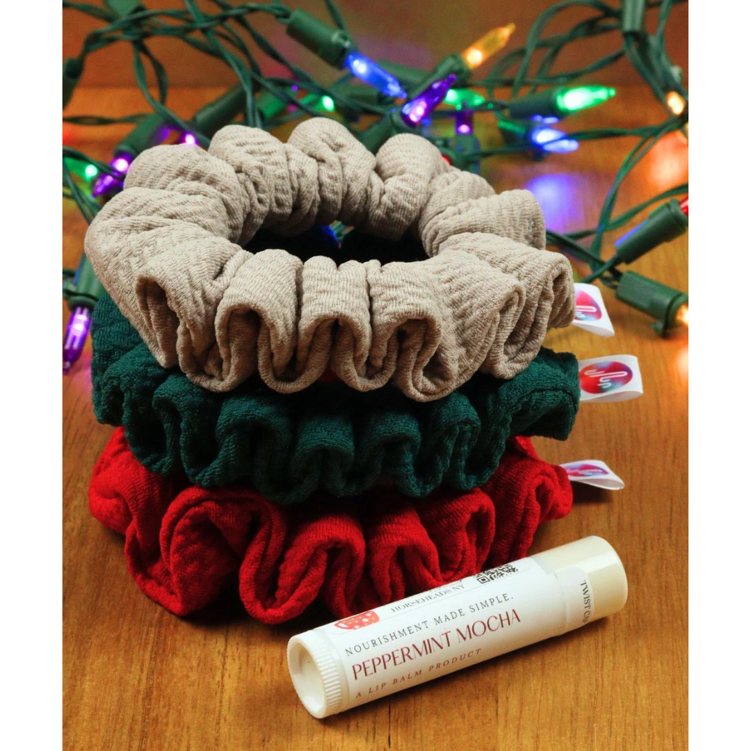 Jingle Bells BUNDLE (3 festive scrunchies + Lip Balm)